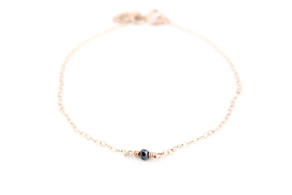 Teenie Black Sapphire Chain Bracelet in 14k Rose Gold Fill
