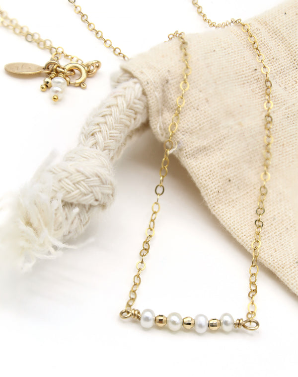 Sparkling Gemstone Bar Necklace with Seed Pearls CJK Jewelry Necklaces